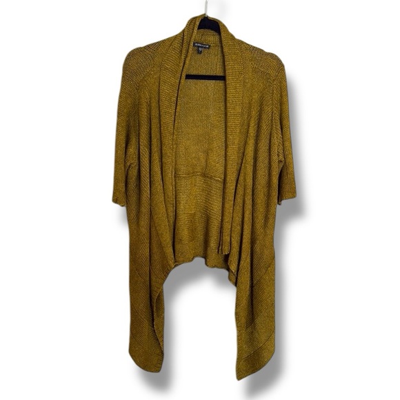 Eileen Fisher Chartreuse Waterfall Short Sleeve Alpaca/Silk Cardigan Size Large - Picture 1 of 8